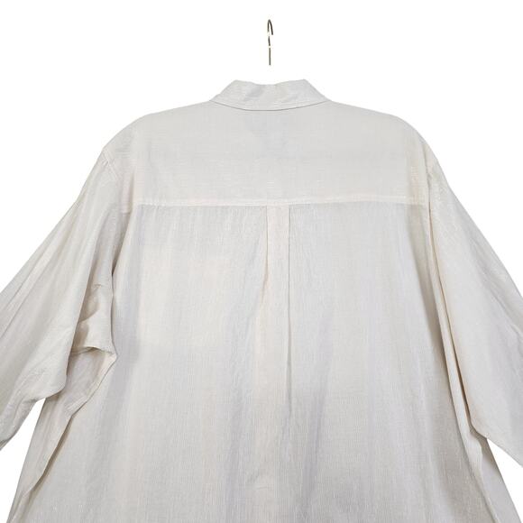 GAP Womens The Big Shirt Size Large Birch Beige Metallic Stripe Button Front - Picture 5 of 12